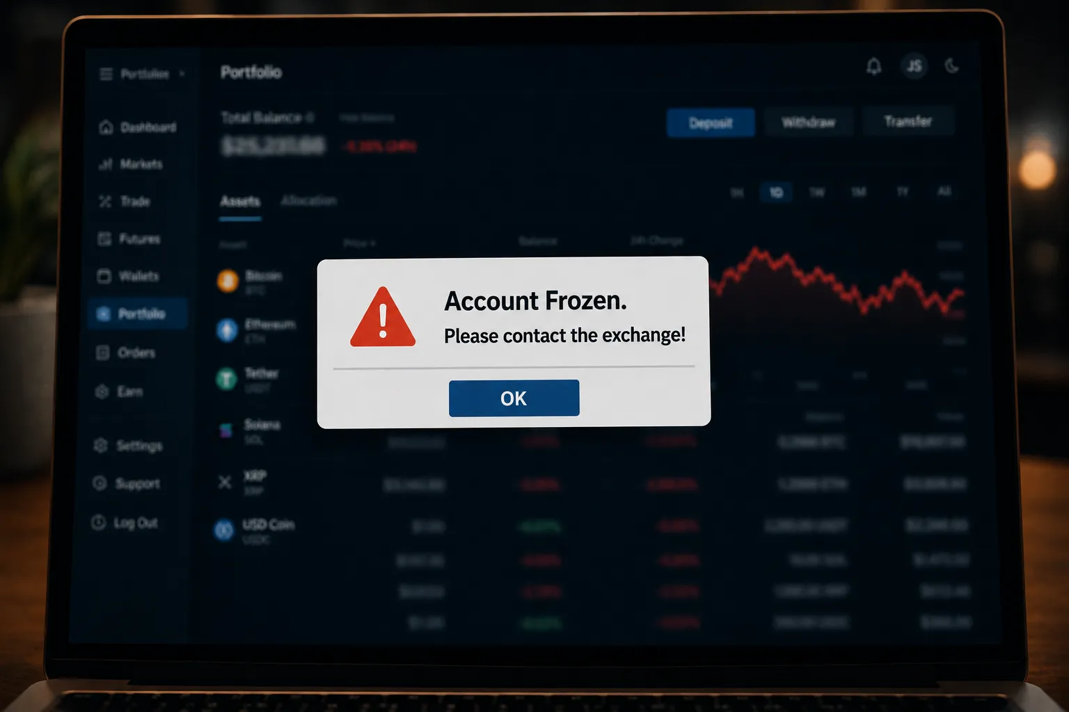 crypto exchange frozen