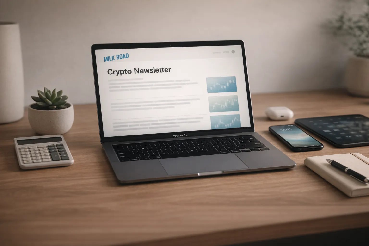 curated newsletter desk setup